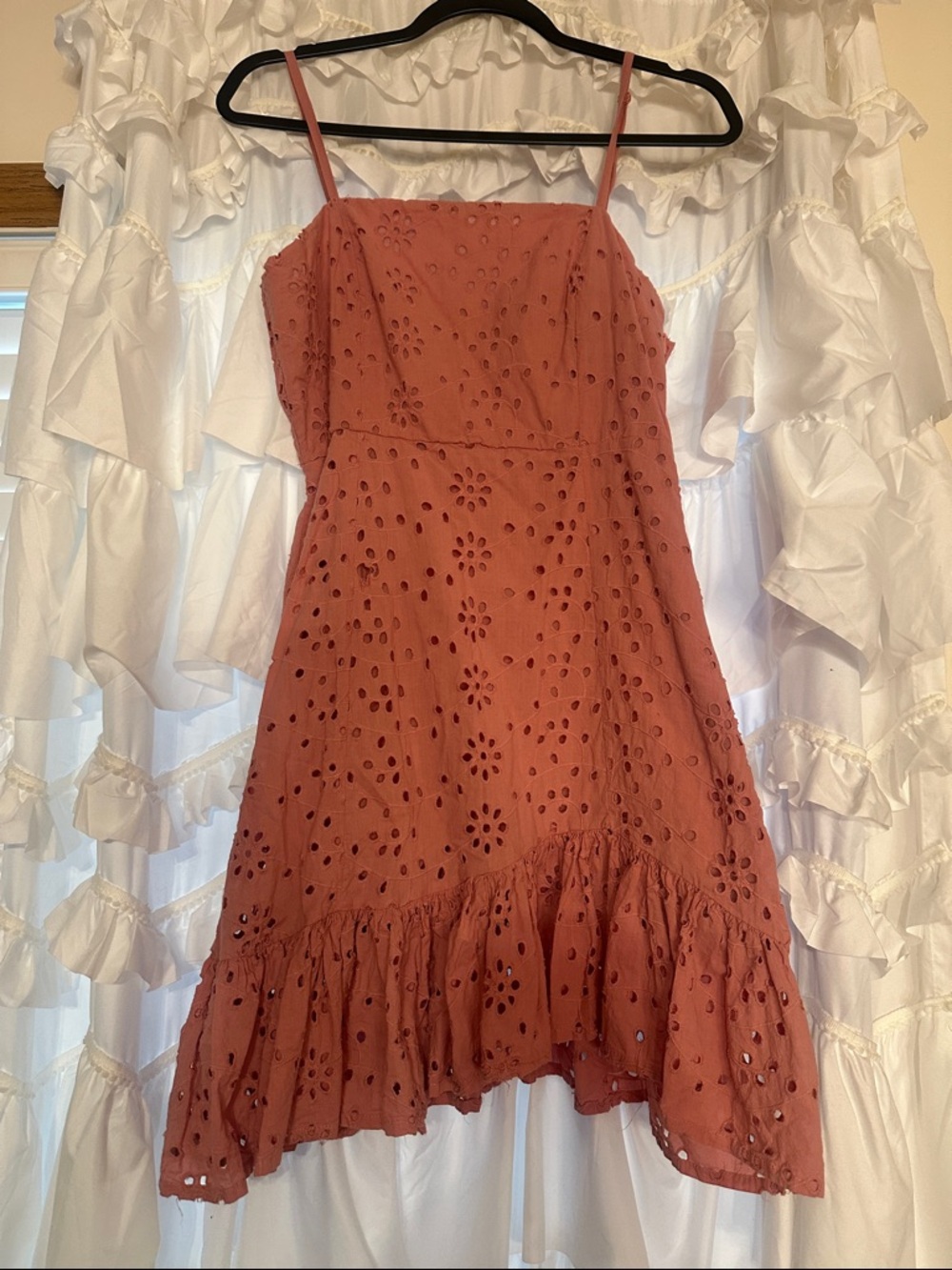 Women's Pink Eyelet Mini Dress with Ruffle Hem